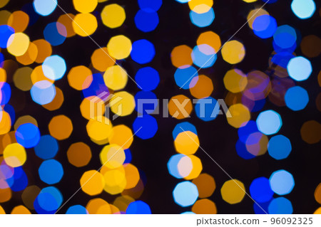 Defocused christmas yellow and blue abstract bokeh lights background. christmas 96092325