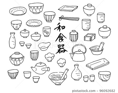 Japanese tableware hand drawn illustration set 96092682