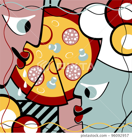 Abstract people and pizza 96092957