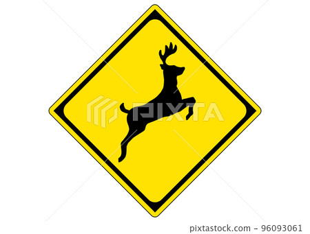Road sign Deer Animals may jump out Warning sign illustration Pictogram Road sign Deer Animals may jump out Warning sign illustration Pictogram 96093061