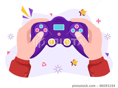 Video Game with Kids Playing Gamepad Controllers Fighting Console on Android Mobile Computer in Flat Cartoon Hand Drawn Template Illustration 96093284