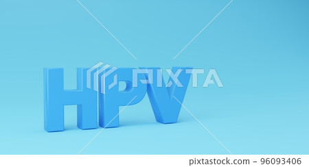 Text HPV (Human Papillomavirus) on blue background, Woman health concept.3D rendering. Text HPV (Human Papillomavirus) on blue background, Woman health concept.3D rendering. 96093406