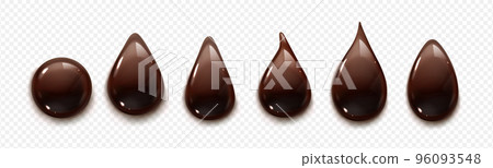 Realistic set of liquid chocolate drops and blots Realistic set of liquid chocolate drops and blots 96093548