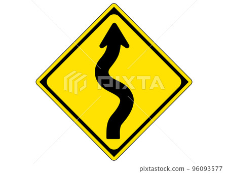 Road sign, right (or left) turn, warning sign, illustration, pictogram 96093577