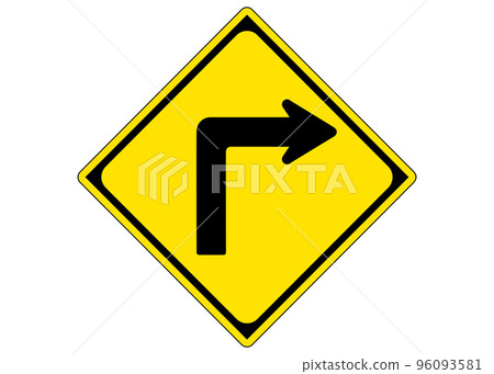 Warning sign Turn right (or left) before. Illustration of road sign, pictogram 96093581