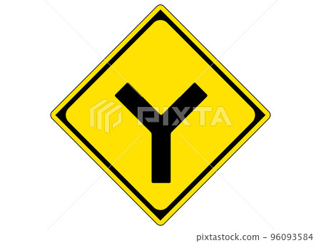 Warning sign Y-shaped road intersection ahead Road sign sign illustration Pictogram 96093584