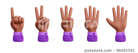 3D illustration set of hand counting one to five 3D illustration set of hand counting one to five 96093591