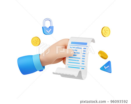 3D hand with safe payment confirmation bill 96093592