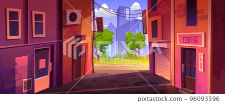 Alleyway with store and coffee house doors 96093596