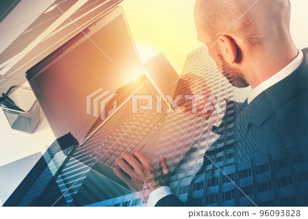 Businessperson in office connected on internet network with laptop 96093828