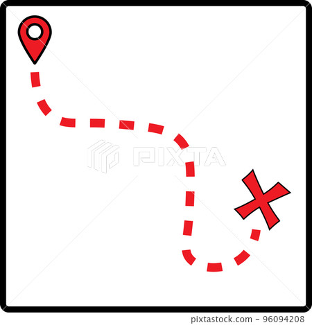 Treasure card. Point to point route. Final destination marked with a cross 96094208