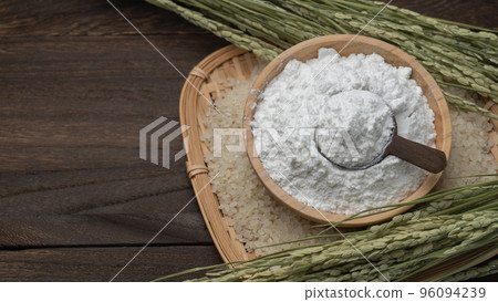 Rice flour, white rice and ears of rice Rice flour image Rice flour, white rice and ears of rice Rice flour image 96094239
