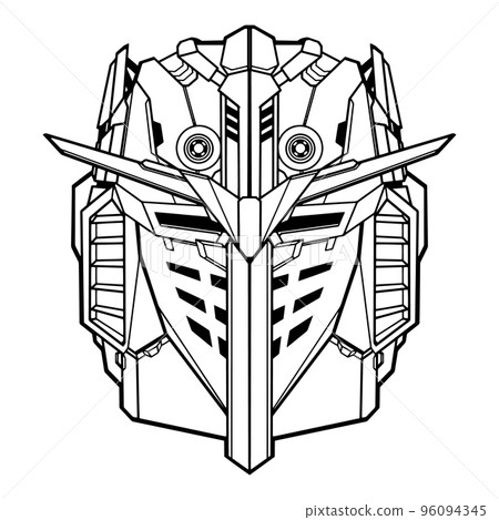 Robot head paladin mech. Transparency friendly illustration isolated on white background. Hand drawn 96094345