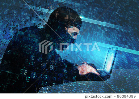 Hacker creates a backdoor access on a computer. Concept of internet security 96094399