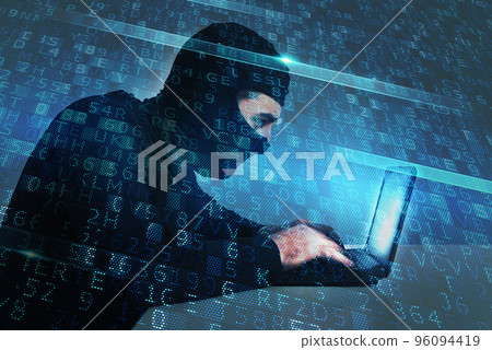 Hacker creates a backdoor access on a computer. Concept of internet security 96094419