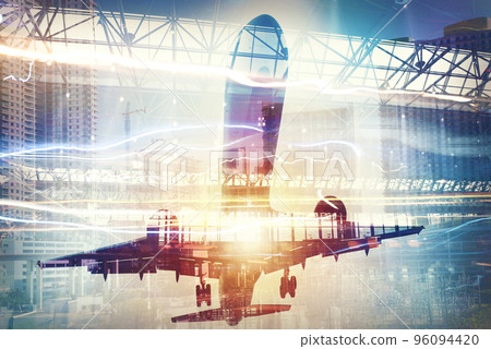 Take off of an aircraft with double exposure of airport 96094420