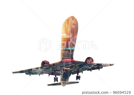 Take off of an aircraft with double exposure of airport 96094529