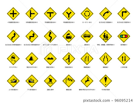 道路標誌警告標誌清單插圖集全套 96095214