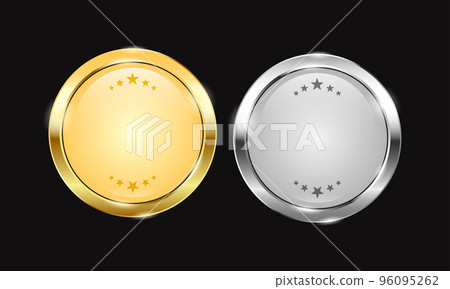 Round metal awards in gold, silver metallic colours with star, Luxury frames 96095262
