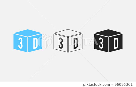 3D Print sign icon, Colour and black and white isometric, Cube icon 3D Print sign icon, Colour and black and white isometric, Cube icon 96095361
