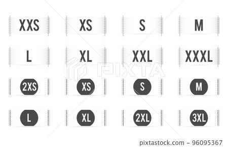 Set of clothing size labels isolated on white 96095367