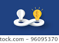 Endless business ideas, Glowing light bulbs with dollar sign on infinite symbol, Digital business, Circular economy concept 96095370