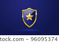 Gold shield with shiny star, Glass shield golden frame, Security and privacy 96095374