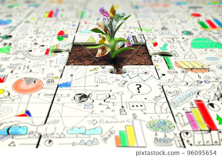 Plant with money grows from a missing piece of puzzle Plant with money grows from a missing piece of puzzle 96095654
