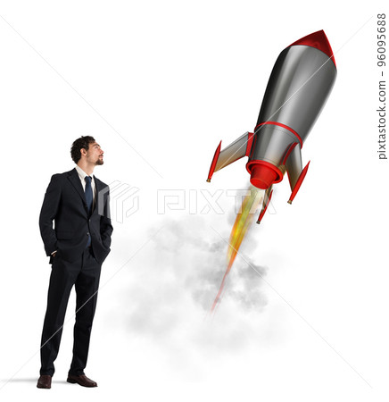 Startup of a new company with starting rocket. Concept of business growth Startup of a new company with starting rocket. Concept of business growth 96095688