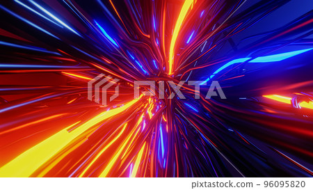 Flying through a tangle of colorful cables. 3D rendering illustration. Flying through a tangle of colorful cables. 3D rendering illustration. 96095820