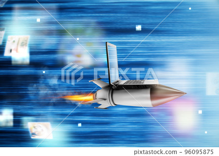 Fast internet concept with a laptop over a rocket 96095875