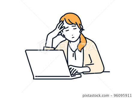 Simple vector illustration material of a young woman who is unwell 96095911