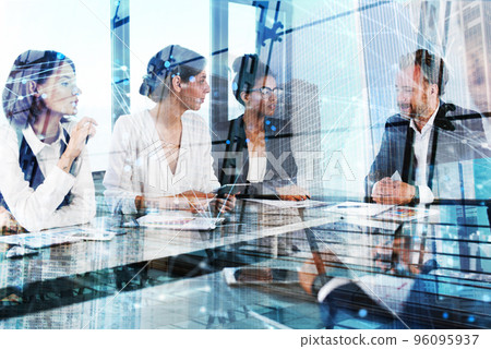 Team of businessmen work together in office. Concept of teamwork and partnership 96095937