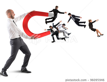 Businessman attracts people with a big magnet 96095946