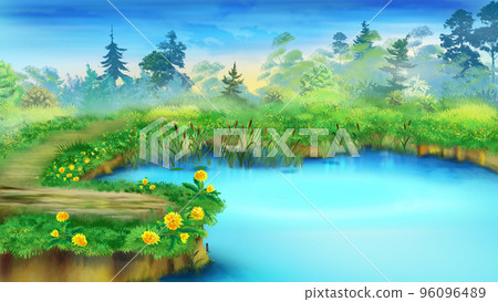 Small pond in the nature illustration 96096489