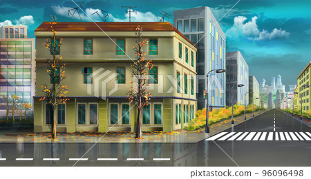 Street of a big city in cloudy weather Street of a big city in cloudy weather 96096498