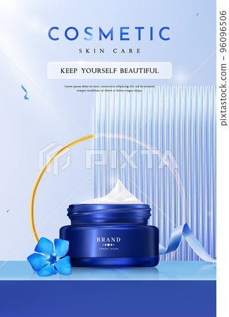 Realistic Cosmetic Cream Product for Skin Care on Glass Background 96096506