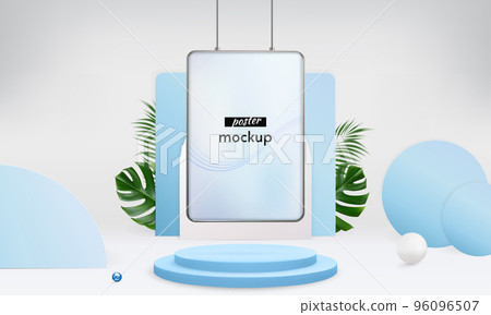 Hanging Frame Poster Mockup on Podium Background 96096507