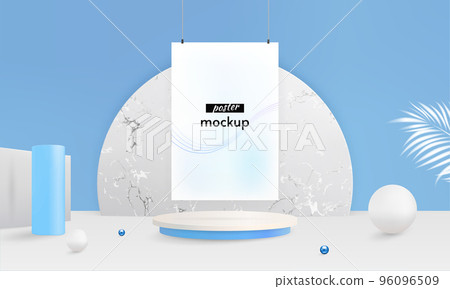 Hanging Vertical Poster Mockup on Podium Background 96096509