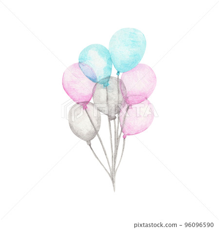 Watercolor air balloon. Greeting decor. 96096590