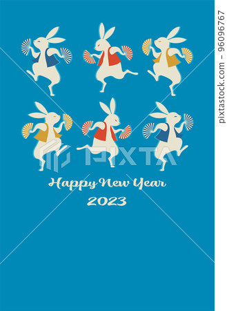 Rabbit new year's card template vector illustration 2023 rabbit dancing Rabbit new year's card template vector illustration 2023 rabbit dancing 96096767