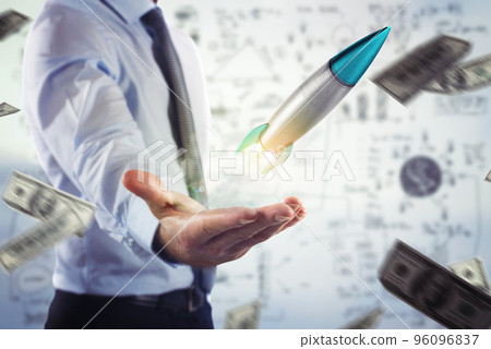 Businessman launches his startup company Businessman launches his startup company 96096837