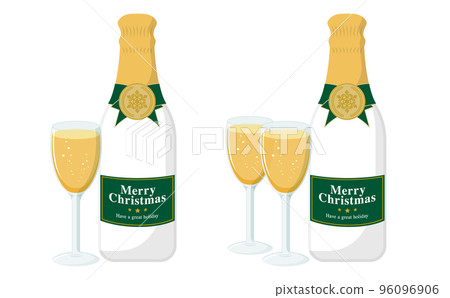 Set of Christmas champagne bottle and champagne glass _ green and white 96096906