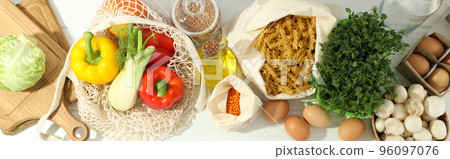 Concept of grocery and food, top view Concept of grocery and food, top view 96097076