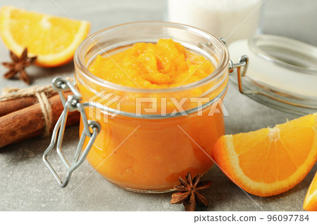 Concept of tasty food, pumpkin jam, close up Concept of tasty food, pumpkin jam, close up 96097784