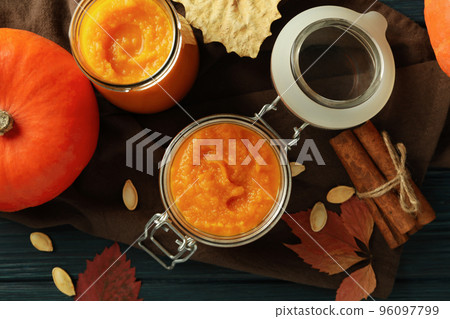 Concept of tasty food, pumpkin jam, top view Concept of tasty food, pumpkin jam, top view 96097799