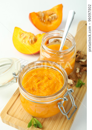 Concept of tasty food, pumpkin jam, close up Concept of tasty food, pumpkin jam, close up 96097802