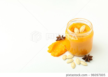 Concept of tasty food, pumpkin jam, space for text 96097805