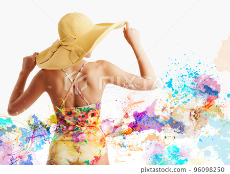 Girl with swimsuit with splash colorful effect Girl with swimsuit with splash colorful effect 96098250