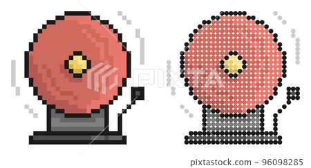 Pixel icon. Sound alarm school wall bell. Sound notification in higher educational institution during evacuation. Simple retro game vector isolated on white background 96098285